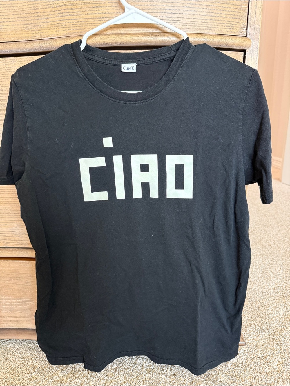 Clare V Black Tee with White 'CIAO' Graphic